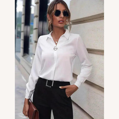 Blouse élégante pour femme à manches longues - Élégance classique en polyester ajusté