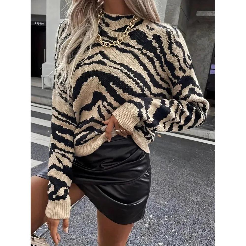 Pull ample pour femme à motif zèbre en polyester – Tissu doux et confortable pour un look à la mode
