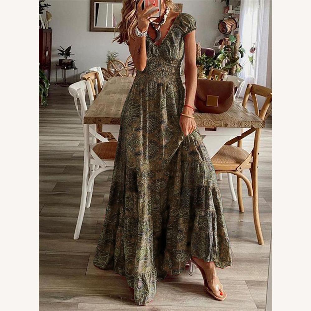 Robe à manches courtes pour femme avec col en V et imprimé éclatant – Élégance et confort pour l'été