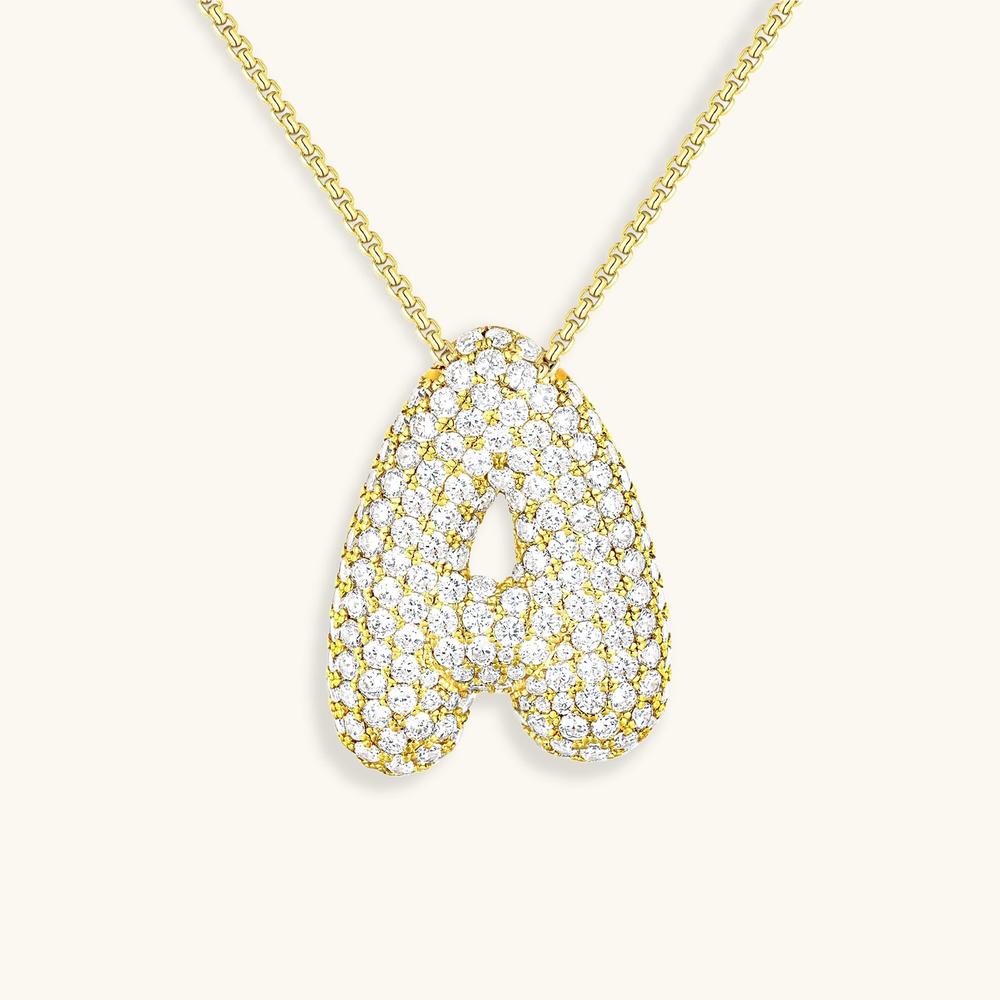 Collier pour femme en or 18 carats avec pendentif initial et diamant simulé, 18 pouces