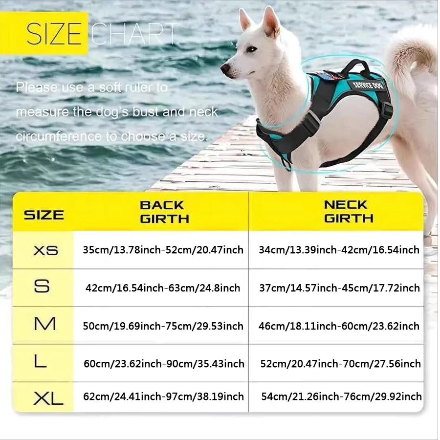 Harnais réfléchissant réglable pour chien avec 5 écussons – Gilet doux en Oxford pour chiens d'assistance