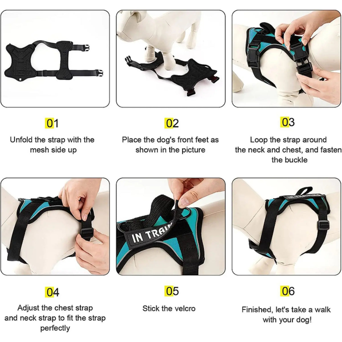 Harnais réfléchissant réglable pour chien avec 5 écussons – Gilet doux en Oxford pour chiens d'assistance