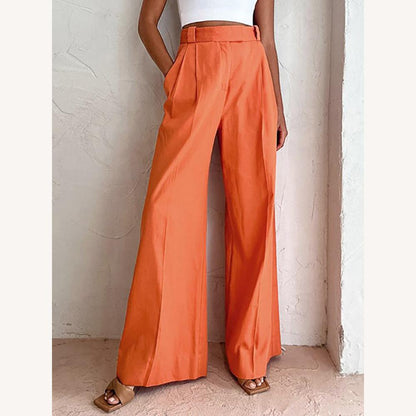 Pantalon fluide taille haute pour femme élégant avec tissu respirant – Orange vif, confort optimal