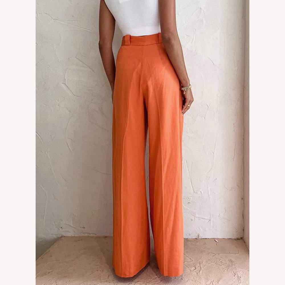 Pantalon fluide taille haute pour femme élégant avec tissu respirant – Orange vif, confort optimal
