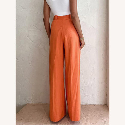 Pantalon fluide taille haute pour femme élégant avec tissu respirant – Orange vif, confort optimal