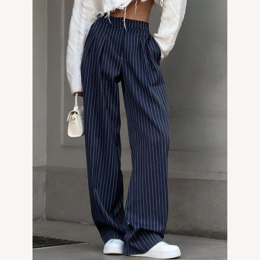 Pantalon fluide rayé pour femme, jambes larges en tissu léger – Élégance et confort pour le quotidien