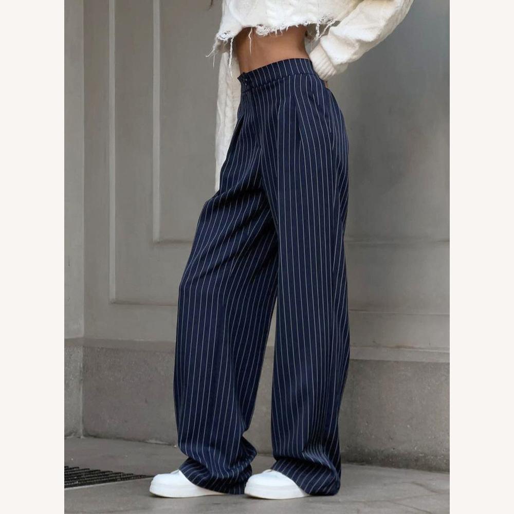 Pantalon fluide rayé pour femme, jambes larges en tissu léger – Élégance et confort pour le quotidien