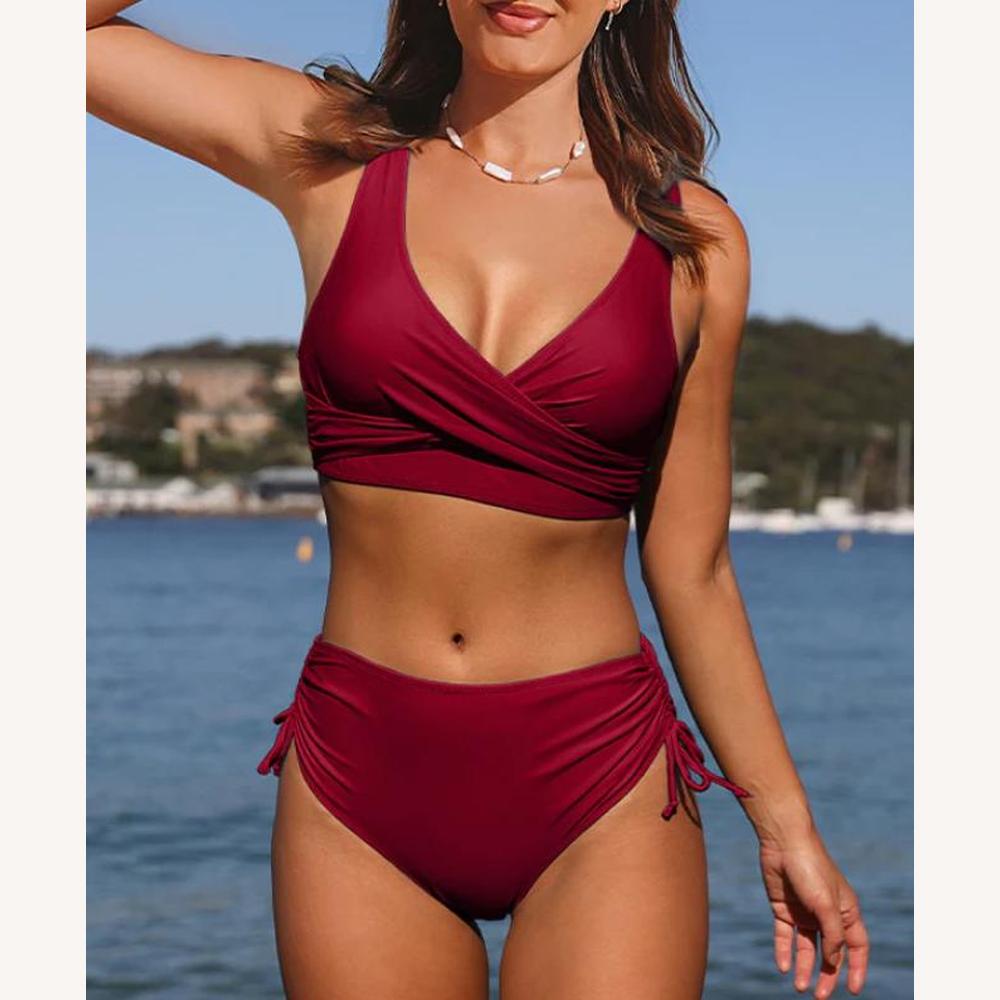 Bikini taille haute élégant pour femme en tissu résistant à l'eau – Maillot de bain chic pour la plage et la piscine