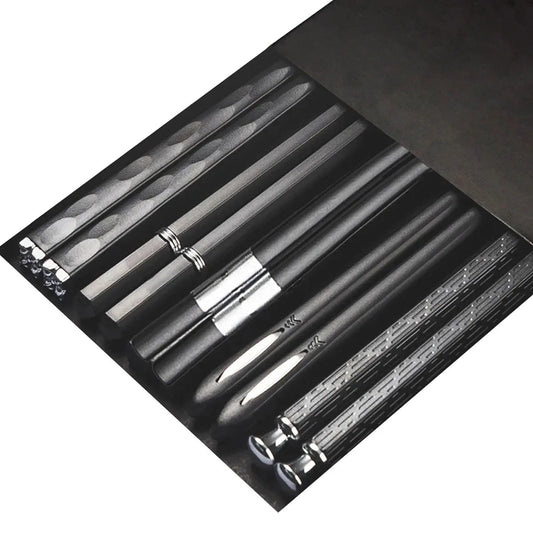 Reusable Japanese Chopsticks in Black Alloy – 5 Pairs for Sushi and Noodles