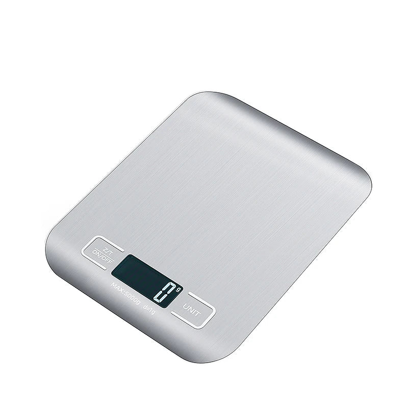 Digital Kitchen Scale in Stainless Steel with Backlit LCD Screen – 1g Precision and Compact Design