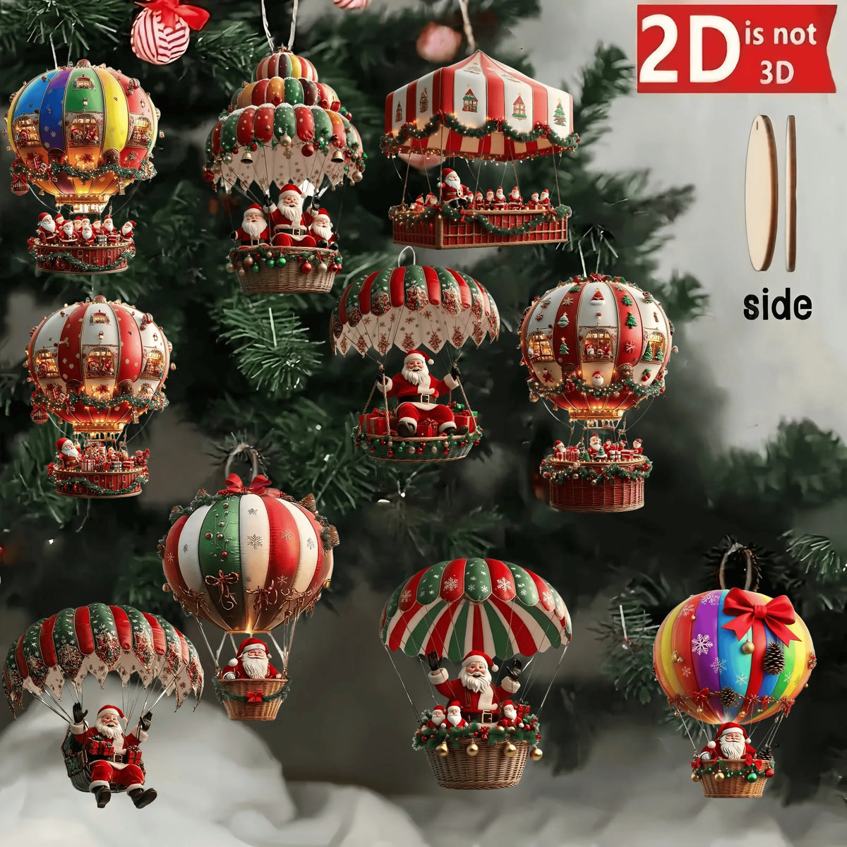 Montgolfières en bois pour Noël – 10 pendentifs en bois plats pour décoration d'arbre