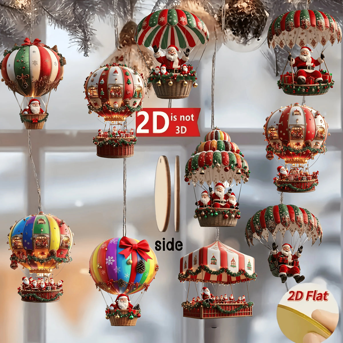 Montgolfières en bois pour Noël – 10 pendentifs en bois plats pour décoration d'arbre