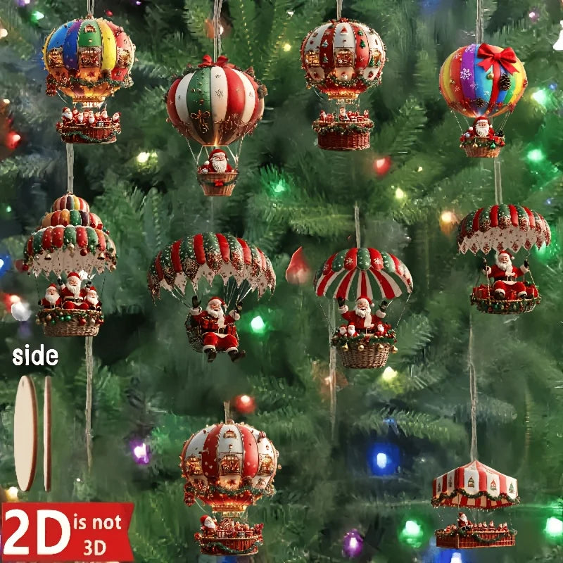 Montgolfières en bois pour Noël – 10 pendentifs en bois plats pour décoration d'arbre