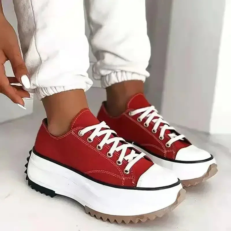 Baskets blanches à plateforme en toile classique pour femmes – Décontractées à lacets, confort durable