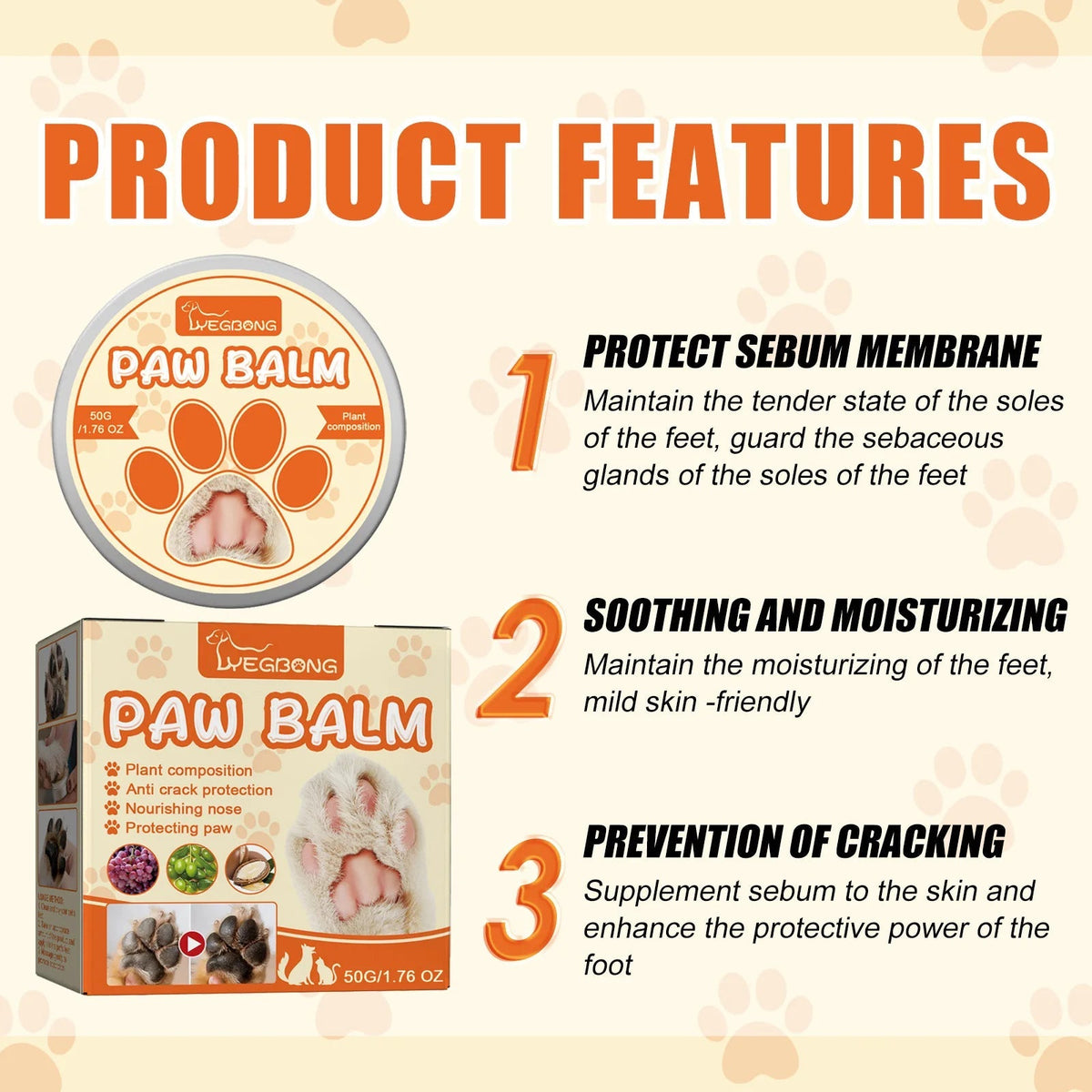 Baume hydratant pour les pattes et le nez des chiens et des chats – Crème réparatrice 50g