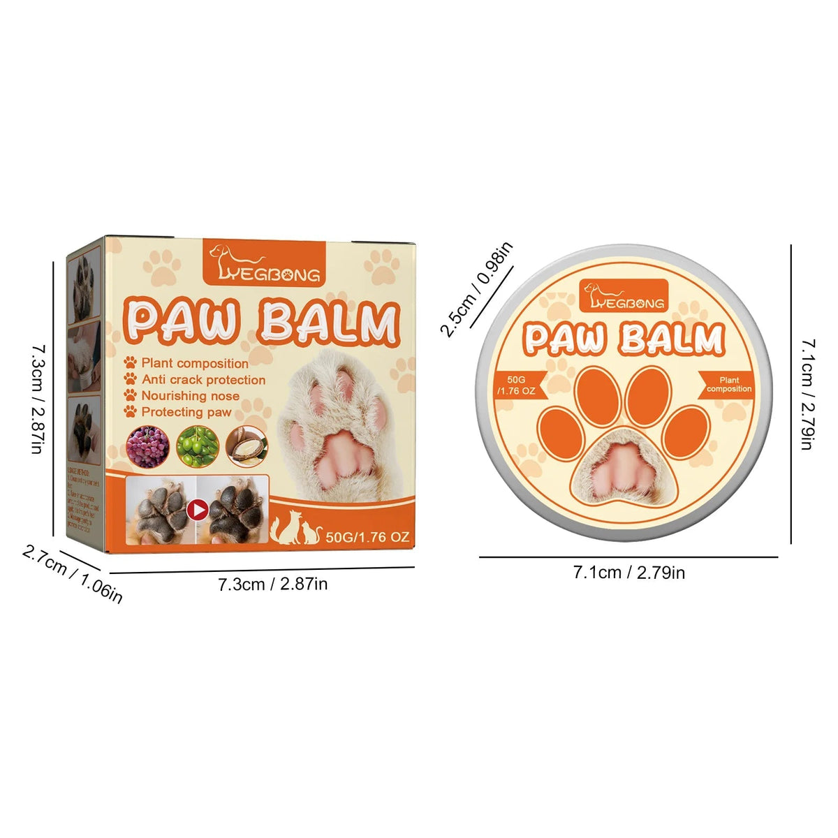 Baume hydratant pour les pattes et le nez des chiens et des chats – Crème réparatrice 50g