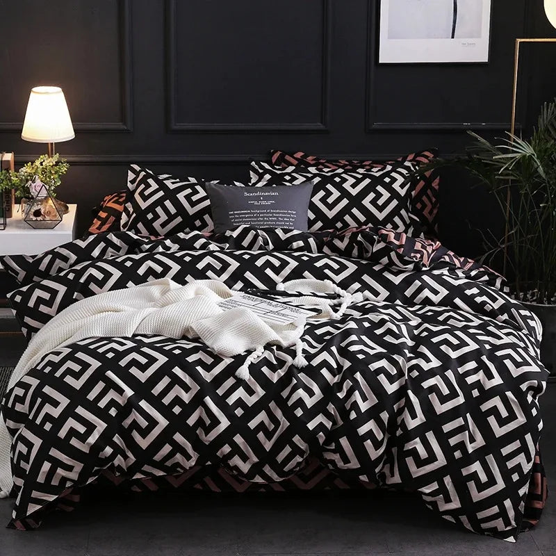 Bella Black Bedding Set | 100% Polyester, Duvet Cover & Pillowcases