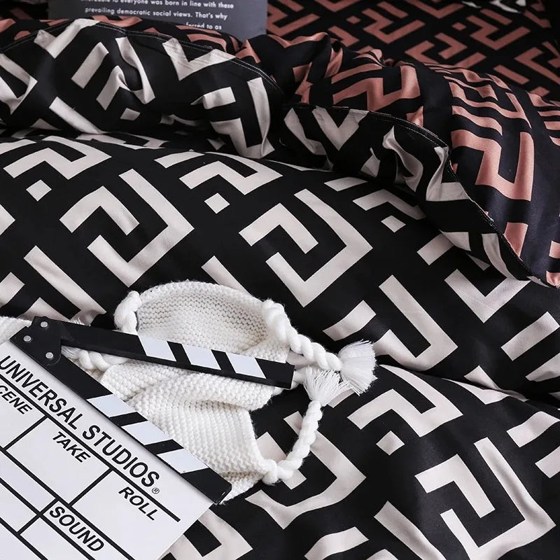 Bella Black Bedding Set | 100% Polyester, Duvet Cover & Pillowcases