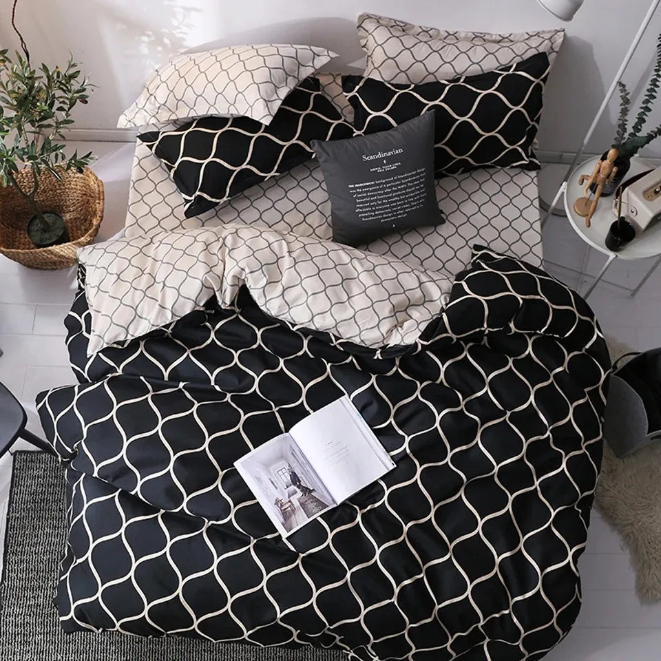 Bella Black Bedding Set | 100% Polyester, Duvet Cover & Pillowcases