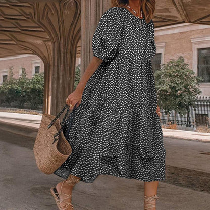 Robe mi-longue élégante pour femme avec manches courtes – Sophistiquée et polyvalente pour toutes les occasions