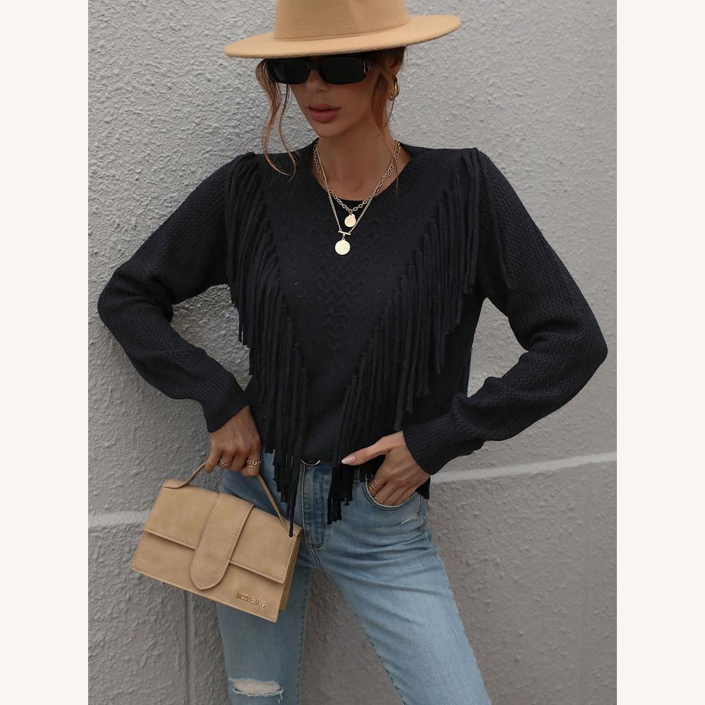 Pull bohème à franges pour femme - Tissu doux et chaud pour Noël, coupe ample et confortable