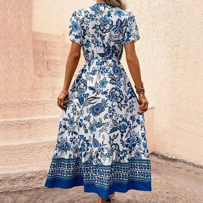 Robe longue fluide d'été pour femme en bleu profond – Élégante et légère pour les journées estivales