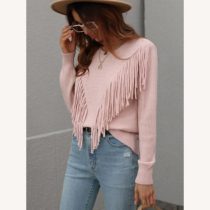 Pull bohème à franges pour femme - Tissu doux et chaud pour Noël, coupe ample et confortable