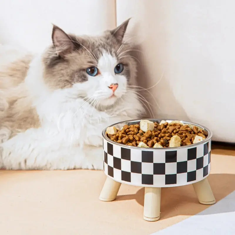 Stainless Steel Anti-Spill Bowl for Cats and Dogs – Ergonomic Polka Dot Design, 5.5 x 5.5 x 3.5 inches
