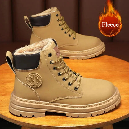 Retro Casual High Boots for Men – Winter Lace-up Shoes