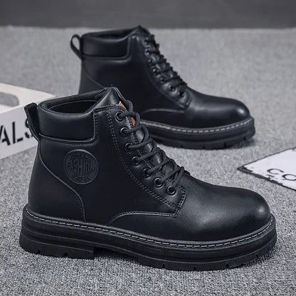 Retro Casual High Boots for Men – Winter Lace-up Shoes