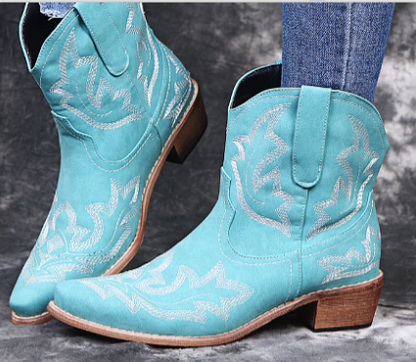 Bottes Western en Cuir pour Femmes Mi-Mollet Élégantes et Confortables - Bottes Noires Femme avec Détails Brodés 2