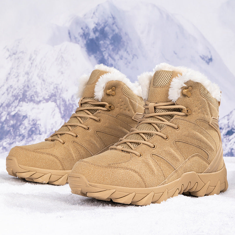 Bottes de neige isolantes à tige moyenne en cuir de vache pour hommes avec doublure thermique et semelle antidérapante