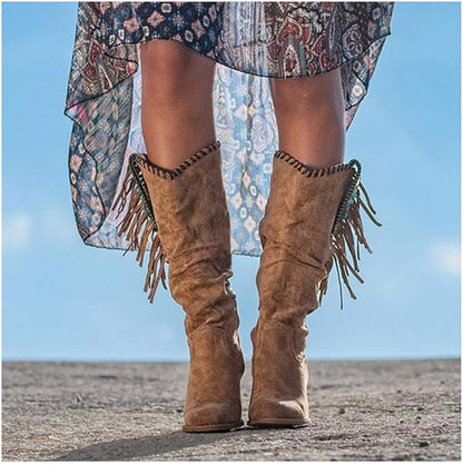Bottes hautes en suède avec franges et détails turquoise pour femmes 2