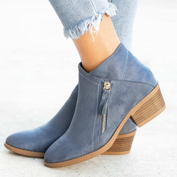 Bottines Décontractées en Daim pour Femmes avec Zip Latéral et Talon Bloc Bas 0