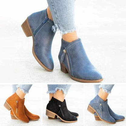 Bottines Décontractées en Daim pour Femmes avec Zip Latéral et Talon Bloc Bas 2
