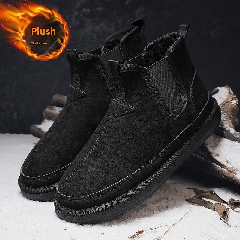Bottes montantes pour homme en daim synthétique avec doublure en polaire – Confort et chaleur pour l'hiver, semelle en PVC antidérapante