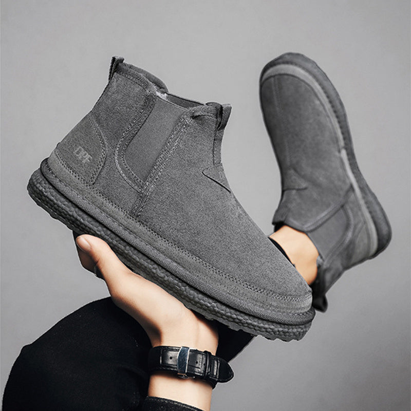 Bottes montantes pour homme en daim synthétique avec doublure en polaire – Confort et chaleur pour l'hiver, semelle en PVC antidérapante