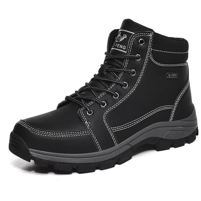 Bottes montantes en cuir isolées pour hommes avec lacets – Confort, adhérence et col rembourré pour l'hiver