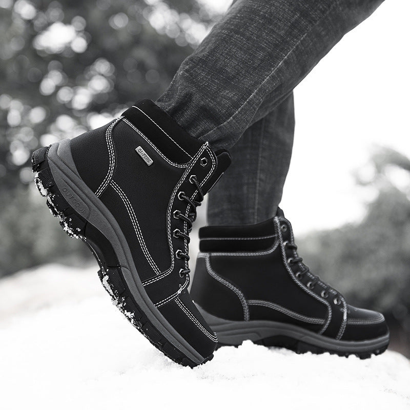 Bottes montantes en cuir isolées pour hommes avec lacets – Confort, adhérence et col rembourré pour l'hiver