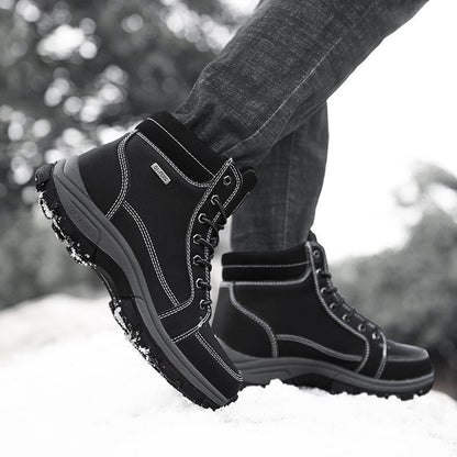 Bottes montantes en cuir isolées pour hommes avec lacets – Confort, adhérence et col rembourré pour l'hiver