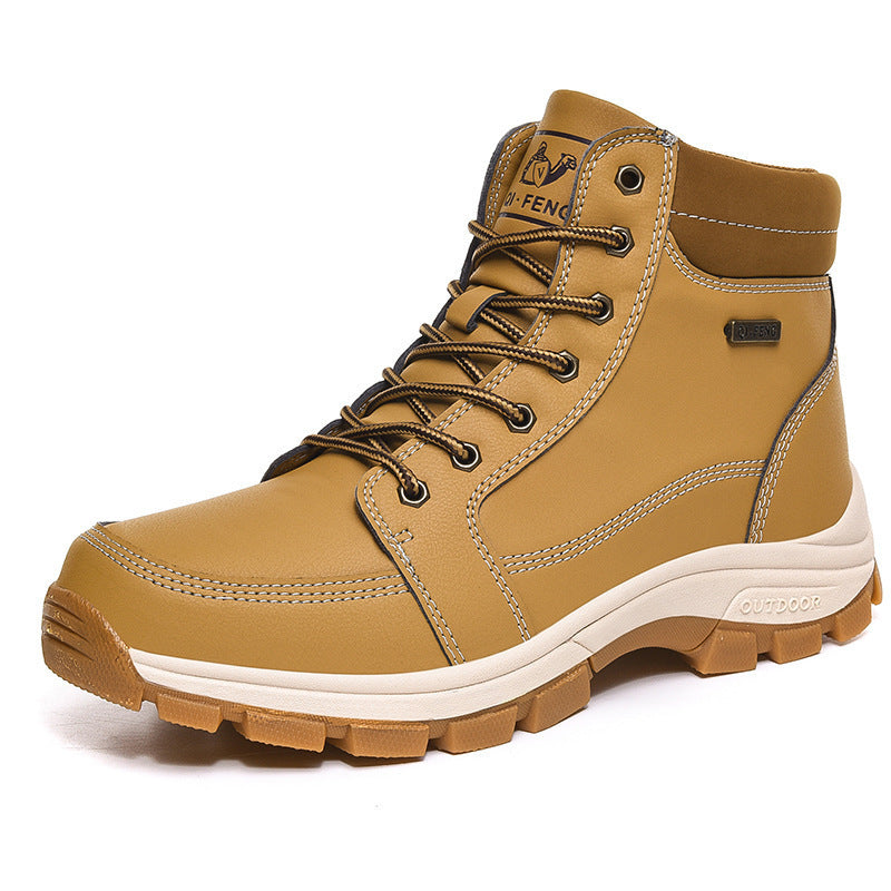 Bottes montantes en cuir isolées pour hommes avec lacets – Confort, adhérence et col rembourré pour l'hiver