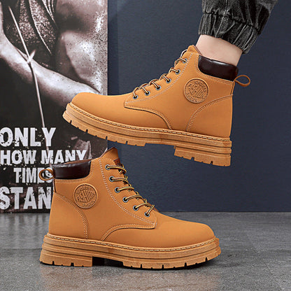 Leather Ankle Boots for Men - Medium Heel, Laces, Weather Resistant, Urban Winter Style, EU Size 39-44