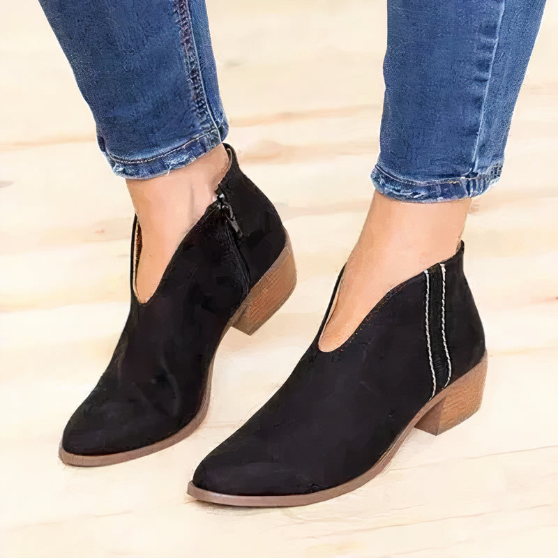 Bottes chevilles en cuir noir pour femmes avec semelle souple et fermeture éclair - Élégantes et confortables