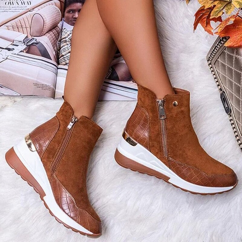 Bottines imperméables pour femmes avec talon compensé en daim - Confort et style 0