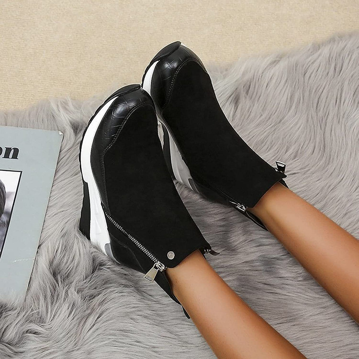 Bottines imperméables pour femmes avec talon compensé en daim - Confort et style 6
