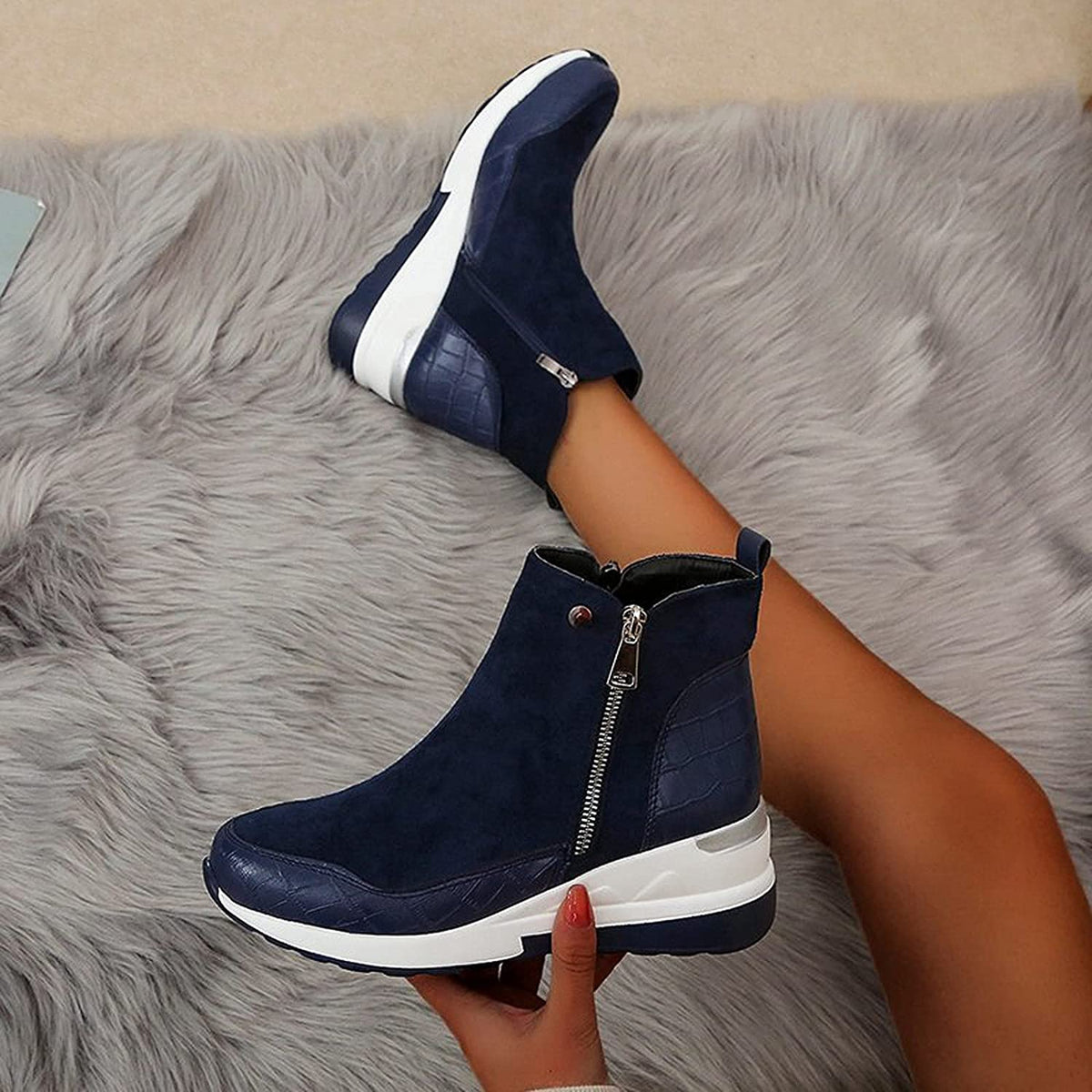 Bottines imperméables pour femmes avec talon compensé en daim - Confort et style 8