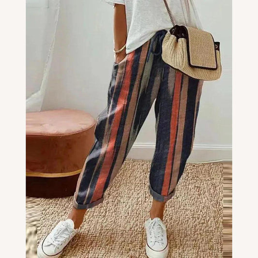 Pantalon fluide léger en lin pour femme – Grand confort, taille élastique, coupe moderne, multicolore, du S au XL