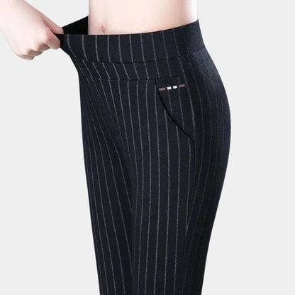 Pantalon ajusté extensible pour femme noir et rayé – Confort optimal et élégance pour toutes les occasions