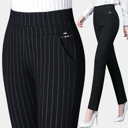 Pantalon ajusté extensible pour femme noir et rayé – Confort optimal et élégance pour toutes les occasions