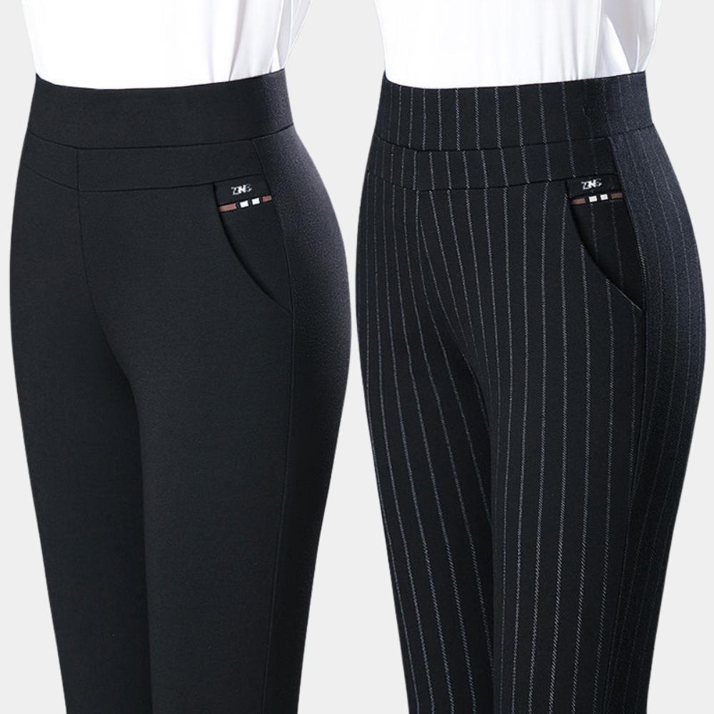 Pantalon ajusté extensible pour femme noir et rayé – Confort optimal et élégance pour toutes les occasions